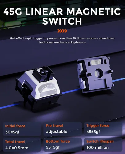 Vista 3 de DAREU EK75RT - Teclado para juegos con cable de disparo rápido, interruptor magnético de efecto Hall, accionamiento ajustable, 75% TKL con perilla