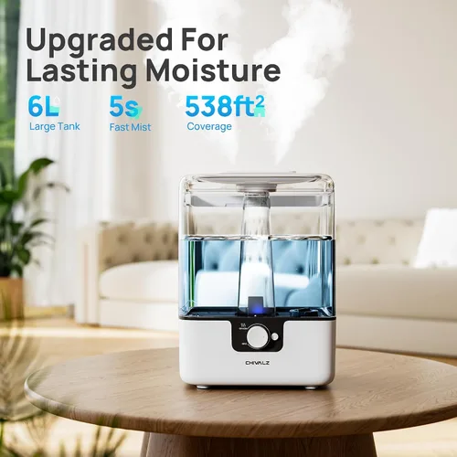 Vista 2 de CHIVALZ Humidificadores de 6L para Dormitorio, Habitación Grande, Hogar, Humidificadores de Niebla Fría de Llenado Superior para Guardería de Bebé