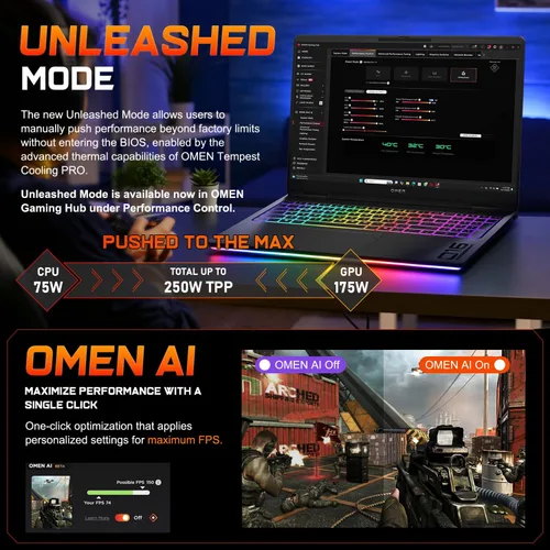 Vista 8 de Laptop para juegos HP OMEN 16 MAX RTX 5070 Ti AMD Ryzen AI 9 HX 375 240Hz