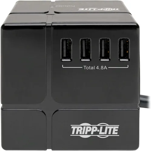 Vista 4 de Tripp Lite TLP366CUBEUSBB Protector de sobretensiones de 3 tomas de corriente con USB, protector de sobretensiones de toma de pared desmontable, 6