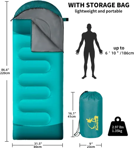 Vista 2 de Sacos de dormir para adultos y niños - 3 estaciones para clima frío y cálido, impermeables para acampar - Sacos de dormir ligeros para camping