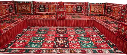 Vista 101 de arabicsofa Sofá en forma de U de estilo árabe para el suelo – Juego de Majlis hecho a mano – Sofá de estilo bohemio