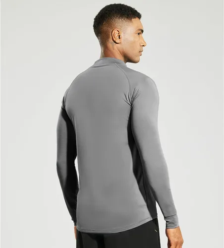 Vista 5 de MIER Camiseta de manga larga con cuello alto falso para hombre, ligera, de compresión, para correr, atletismo, entrenamiento, camiseta de rendimiento