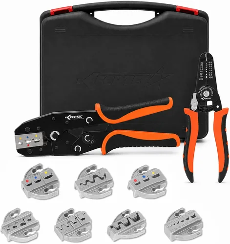 Vista 9 de KF CPTEC Kit de herramientas de engaste de alambre de trinquete de 5 piezas con mandíbulas de cambio rápido para conectores termorretráctiles