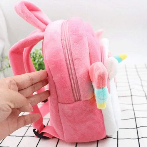 Vista 6 de Mochilas para niños, mochila para niños, bolsa de felpa, regalos de juguete para niños y niñas, bebé de doble capa, Unicornio Rosa, Classic