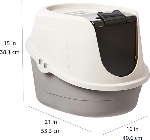 Vista 10 de Amazon Basics Caja de arena para gatos con capucha sin complicaciones, estándar, multicolor, 21 pulgadas x 16 pulgadas x 15 pulgadas