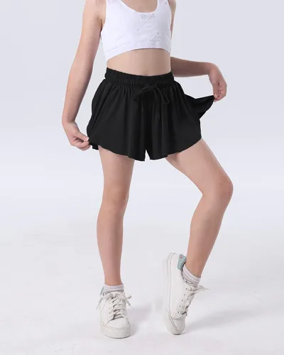 Vista 7 de KEREDA Pantalones cortos fluidos para niñas, pantalones cortos de mariposa para niñas adolescentes con forro de elastano 2 en 1 para correr