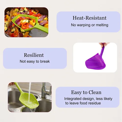 Vista 5 de SEIWEI Cuchara coladora grande, colador de herramientas de mango largo, cuchara de drenaje, colador de pasta resistente al calor, cocina para Azul