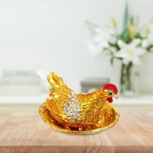 Vista 7 de BESPORTBLE Figura de pollo para decoración del hogar, caja de baratijas de gallina, huevos para incubar, joyero, gallinero, figura de animal