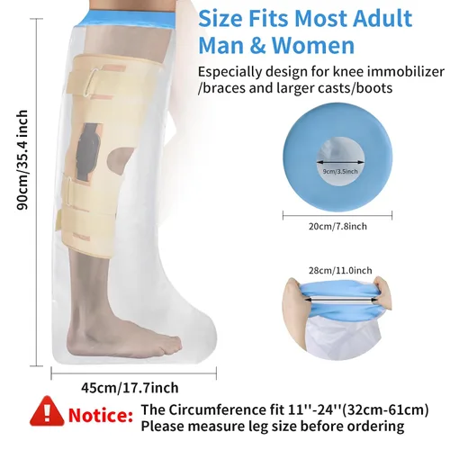 Vista 2 de Funda impermeable extra ancha para ducha, adulto, reutilizable Extra Large Leg Cast Protector for Shower, Covers Full Leg, Knee, Ankle & Foot, for