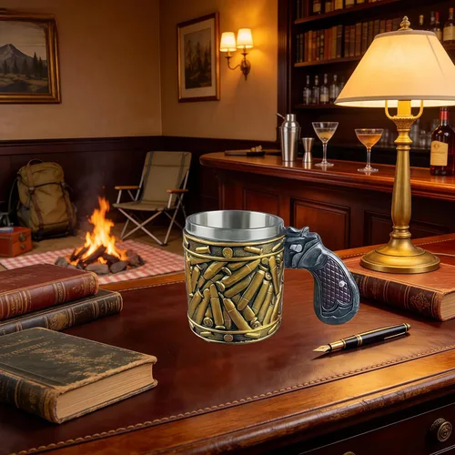 Vista 7 de Novedad pistola mango con balas Casings tazas de café tazas pistola taza pistola 11oz gran regalo cerveza taza acero
