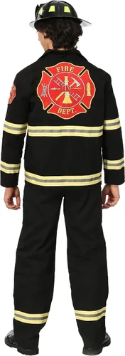Vista 3 de Disfraz de uniforme de bombero negro para hombre con chaqueta, pantalones y casco
