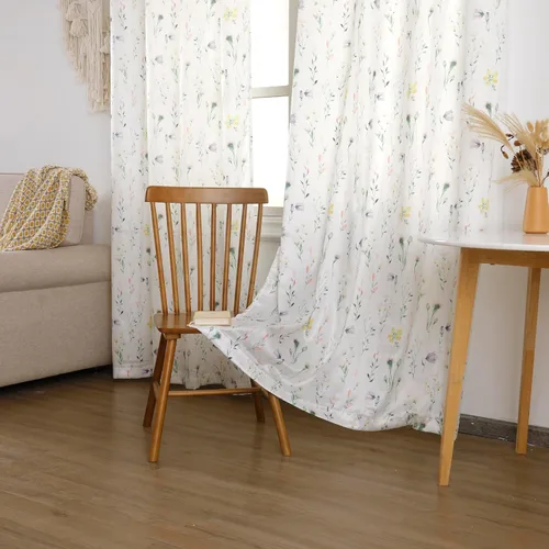 Vista 4 de naturetalk Cortinas de privacidad con patrón floral mixto, no se transparentan, cortinas lisas y sedosas con ojales plateados antiguos en la parte