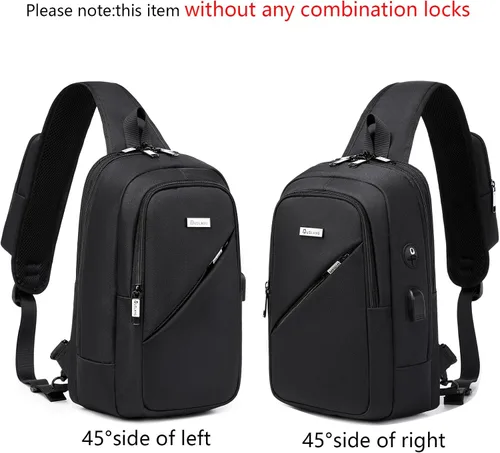 Vista 43 de DUSLANG Mochila de hombro para senderismo, bolsa cruzada para hombres, bolsas de pecho con puerto de cargador USB para campamento casual, ciclismo
