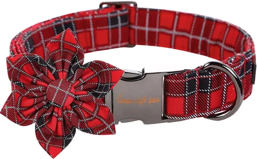 Vista 35 de Unique style paws Collar de perro de algodón con lazo, collar para cachorro con cuadrícula negra y azul para perros pequeños, medianos y grandes