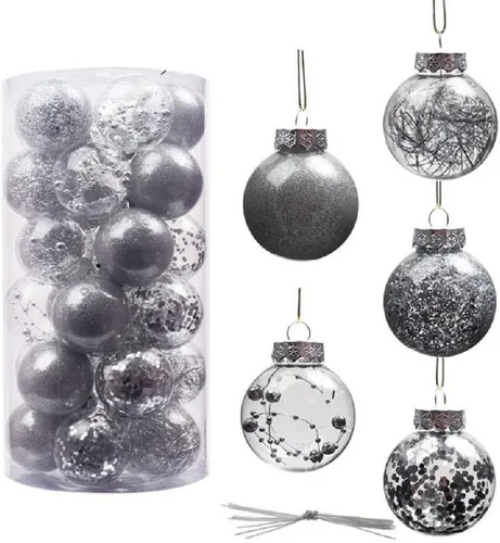 Vista 9 de 30 adornos de bolas de Navidad inastillables de plástico transparente, adornos de bolas de Navidad decorativas, juego de bolas de Navidad