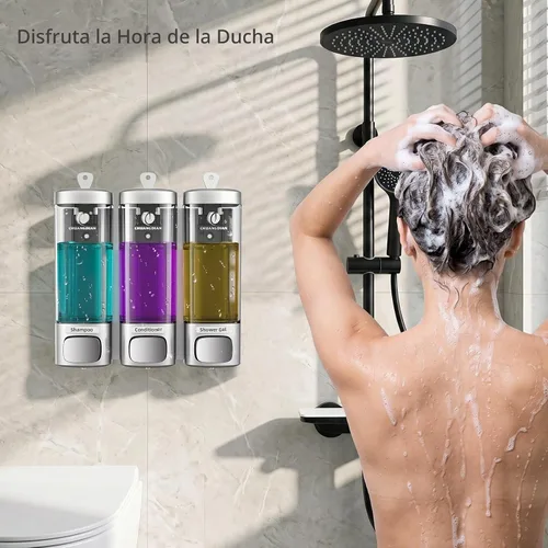 Vista 2 de Dispensador de champú y acondicionador, dispensador de jabón de ducha de 3 Cámara de plata 3