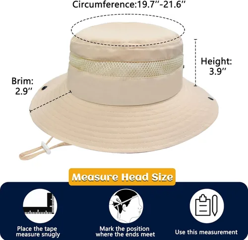 Vista 6 de Outdoor Sun Hat UPF 50+ Quick Dry Bucket Foldable, Wide Brim Fishing Safari Hat, Breathable Grows 1pack-beige