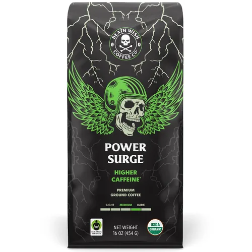 Vista 25 de Death Wish Coffee - Café molido orgánico de tostado medio, paquete de 6 Fair Trade Arabica & Robusta, Stone Fruit Caramel & Roasted Nut Notes