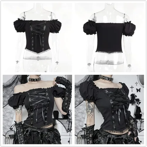 Vista 3 de Camiseta corta gótica punk ALt para adolescentes o mujeres