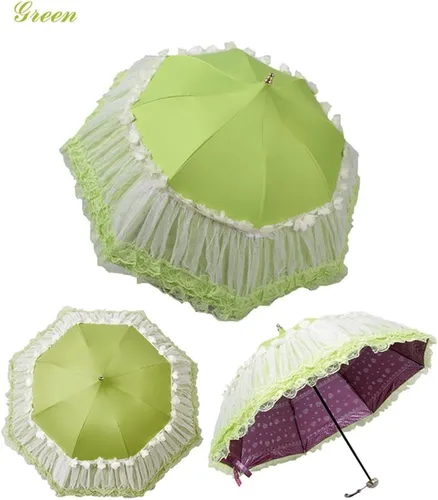 Vista 4 de Honeystore Pagoda Parasol 3 Folding Lace Totes Sun Rain Wedding Ruffle Umbrella