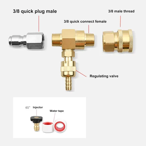 Vista 5 de VBESTLIFE Kit de inyector químico para lavadora de alta presión, dispensador de jabón de 5000 PSI con una boquilla de ángulo de pulverización de 1/4