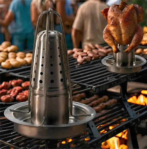 Vista 2 de AMOZO Soporte para pollo para latas de cerveza para parrilla y ahumador, soporte para pollo de acero inoxidable 304 de alta calidad, tostadores