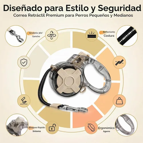 Vista 2 de Correa retráctil para perros pequeños, correa retráctil reflectante de 13 pies con diseño sin enredos de 360°, cinta de nailon resistente