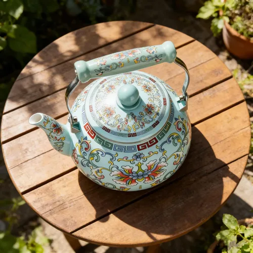 Vista 9 de Pumtus Hervidor de té esmaltado floral de 2.6 cuartos de galón, tetera esmaltada vintage, olla de café esmaltada en acero con mango de cerámica