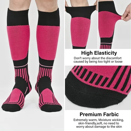 Vista 4 de COOPLUS 2 pares de calcetines de esquí para hombres y mujeres, calcetines de compresión hasta la rodilla para esquí, snowboard, senderismo, deportes