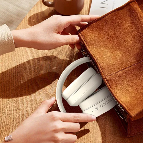 Vista 8 de Bingozones Auriculares inalámbricos con cancelación de ruido beige, Bluetooth sobre la oreja, auriculares inalámbricos con micrófono, tiempo