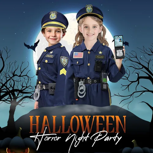 Vista 5 de Police Officer Costume for Kids - Boys & Girls, Cop Uniform for Role Play, Gift, Halloween & Career Day