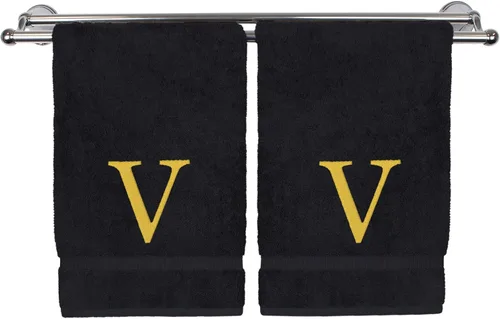 Vista 15 de Toalla de mano monogramada, regalo personalizado, juego de 2 - Toalla bordada con letra de bloque dorada - Extra absorbente 100% algodón turco