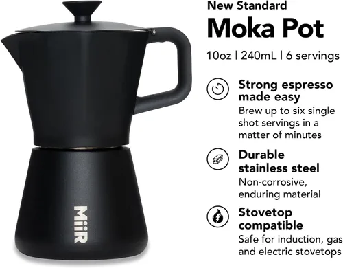 Vista 2 de MiiR Nueva olla Moka estándar, 10 onzas, cafetera duradera para preparar café expreso rico