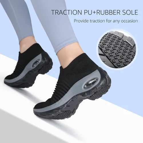 Vista 4 de STQ - Tenis para caminar, sin cordones, de malla transpirable, cómodos, a la moda, mocasines con plataforma de cuña para mujer