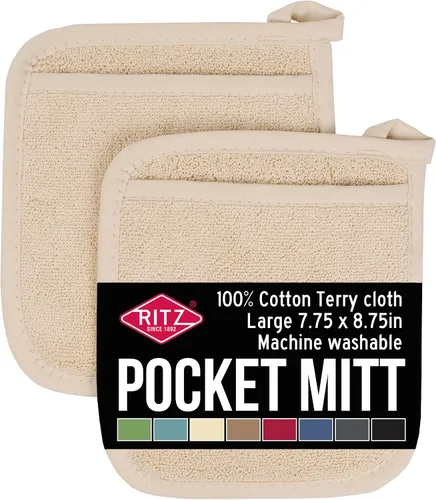 Vista 8 de RITZ Terry Pocket Mitt & Hot Pad: Unparalleled Heat Resistant, Durable 100% Cotton – Ergonomically Designed for Optimal Grip – Easy-Care Machine