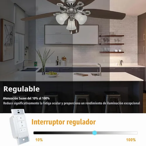 Vista 6 de Control universal de ventilador de techo e interruptor de luz regulador, control de pared de 4 velocidades, combo de ventilador de un solo polo e