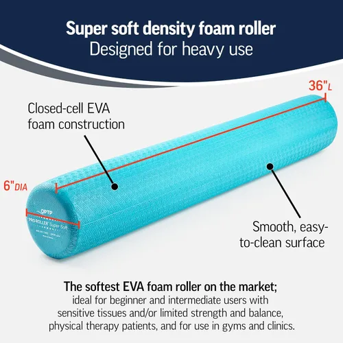 Vista 3 de OPTP PRO-Roller - Rodillo de espuma de densidad súper suave de 36 pulgadas, rodillo de espuma de baja densidad azul claro para ejercicio, masaje
