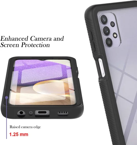 Vista 5 de IVY Funda resistente para Galaxy A32 5G 3in1 Heavy Armor con protector de pantalla incorporado para Samsung Galaxy A32 5G Case - Negro