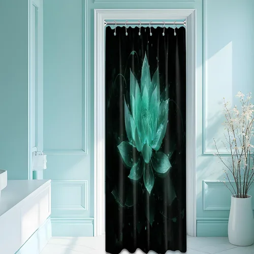 Vista 17 de Cortina de ducha con flores de loto negro y azul para decoración de baño, juego de cortinas decorativas de baño con estampado floral, tela