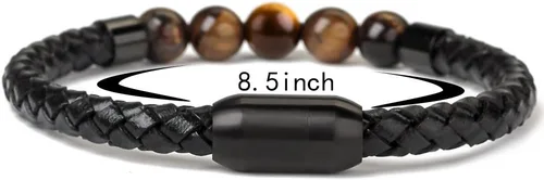 Vista 2 de Ckysee Healing Balancing Genuine Leather Beads Bracelet Magnetic Clasp Bracelet 8.5