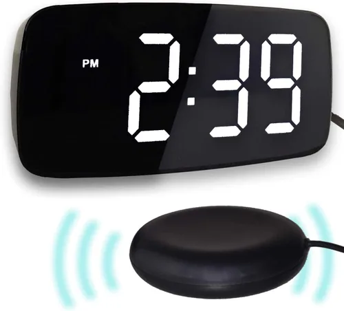 Vista 7 de Reloj despertador ruidoso con agitador de cama, reloj despertador vibratorio para personas que duermen con mucha fuerza, reloj despertador digital