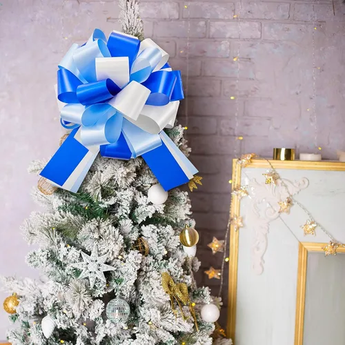 Vista 6 de Lazo grande para automóvil de 20 pulgadas, color azul y blanco, grande, para envolver regalos, con cinta de 20 pies para regalo, decoración