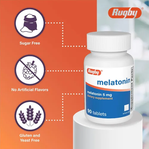 Vista 4 de Rugby - Tabletas de melatonina de 5 mg - Suplemento dietético - 90 unidades (1 paquete)