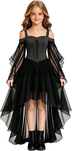 Vista 7 de Vestido de bruja gótica steampunk para niñas, disfraz de vampiro, cosplay Rojo