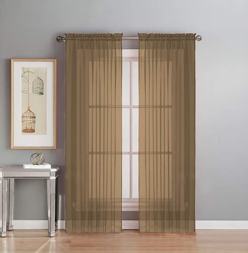 Vista 4 de Interior Trends Juego de 2 paneles de cortina de gasa transparente totalmente cosidas para ventana con cortinajes (63 pulgadas de largo, ladrillo)