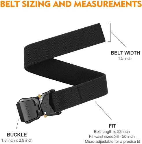 Vista 3 de Tactical Belt for Men 2-Pack, Military Style Stretch Nylon Work Hiking Belts, 1.5" Elastic Web Quick-Release Belt