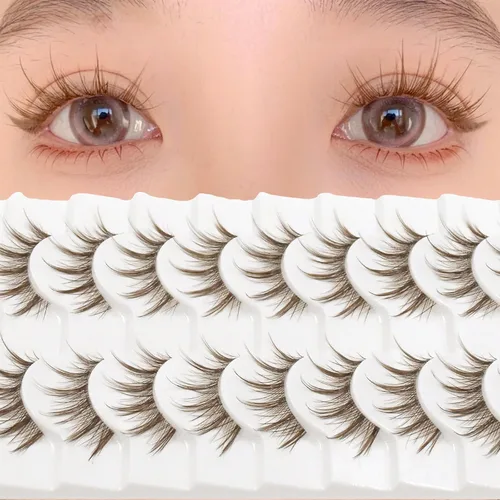 Vista 10 de 10 pares de pestañas postizas manga de aspecto natural, racimos ondulados, estilo puntiagudo de 0.630 pulgadas, pestañas japonesas de anime cosplay