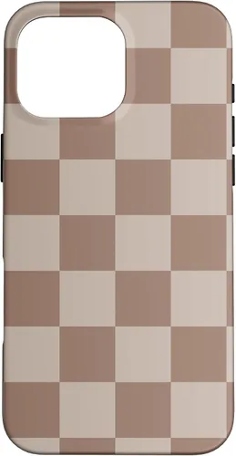 Vista 19 de Funda para iPhone 16 marrón con diseño de cuadros grandes, color beige estético marrón
