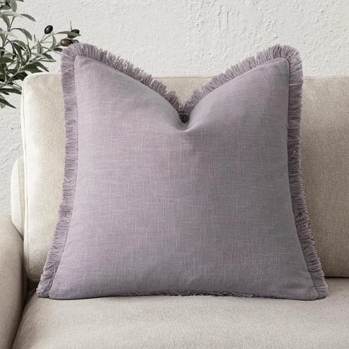 Vista 21 de Foindtower Fundas de almohada decorativas de lino con flecos, acogedora funda de cojín bohemia estilo farmhouse con borlas, funda de almohada